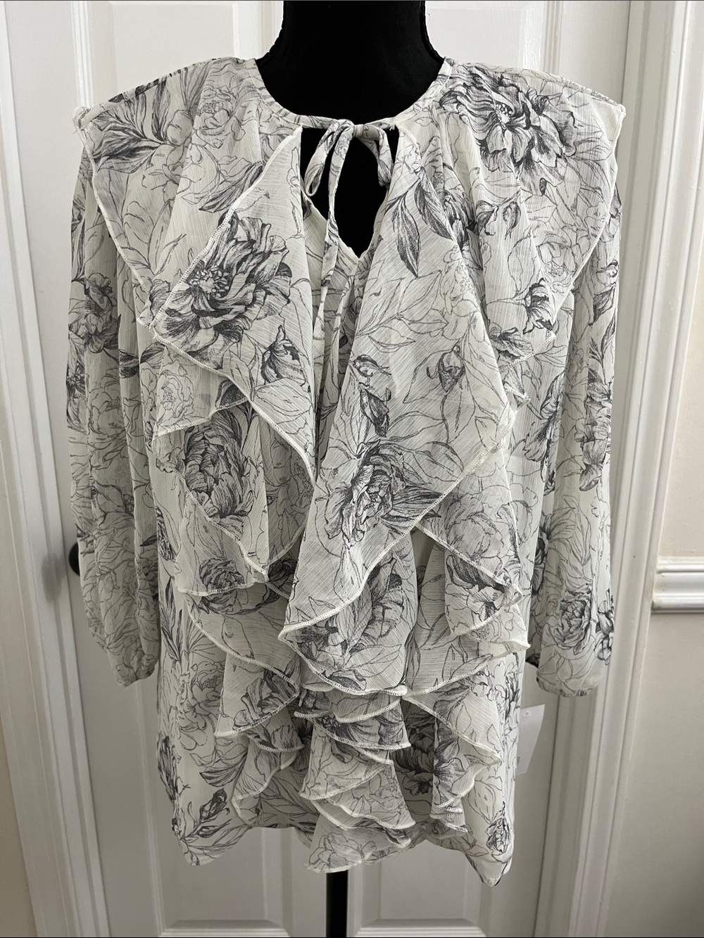 Enfocus Studio Ivory and Black Floral Blouse